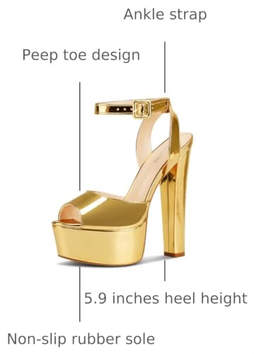 Image of NobleOnly Womens High Block Platform Heel Peep Toe Ankle Strap Sandals Buckle Prom Dress Shoes 5.9 Inches Heels