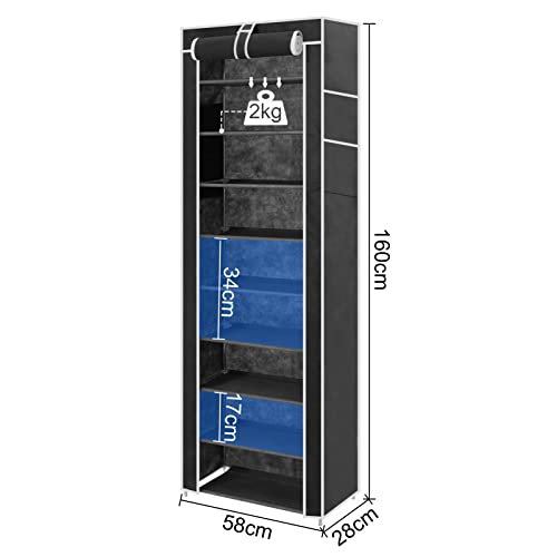 Youyijia 10 Tier Shoes Rack Storage Shoe Cabinet with Dustproof Cover 160 * 58 28cm Storage Organiser Holds 27 Pairs Shoe Stand for Hallway Living Room (Black)