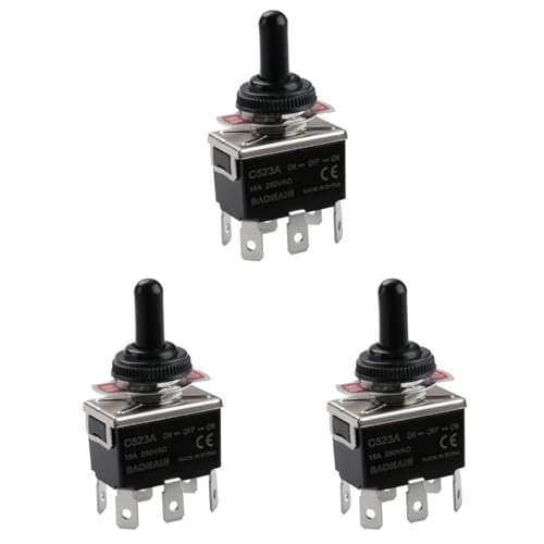 Baomain 3-Pack Toggle Switch DPDT NO-Off-ON 3 Positions 250VAC 15A with Waterproof Cap