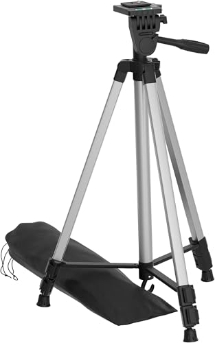 Image of Amazon Basics Aluminium Professional Sturdy Tripod with Mobile Phone Holder Mount, 3-Way Head, Accessory Hook, and Carry Bag for All Smart Phones, GoPro, Cameras (35-125 cm)