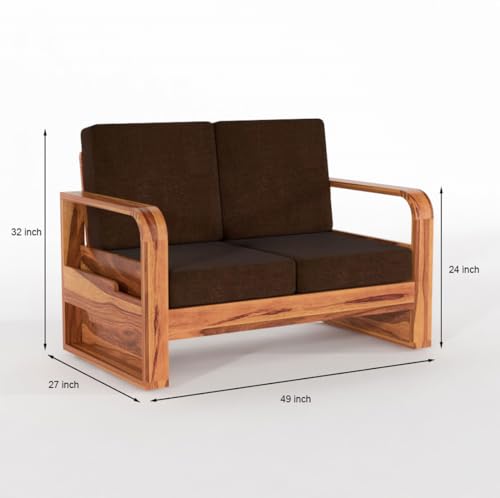 Image of Sheesham Wooden 2 Seater Sofa for Living Room | Solid Wood Sofa with Side Pocket Storage & Cushion | Rosewood Sofa Set for Home & Office | Lounge (Honey with Brown Cushion, 2 Seater)