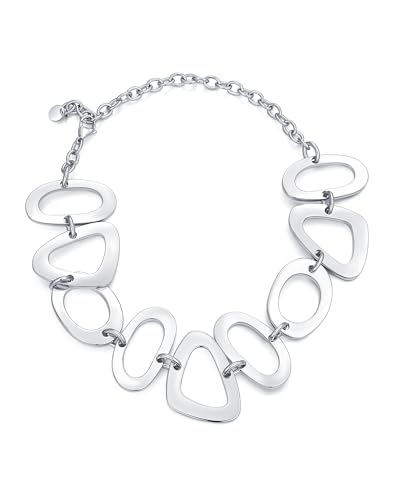 Extra Large Big Chunky Silver Geometric Irregular Square Statement Necklace Choker for Women by SNGIA, Trendy Dramatic Link Chain Thick Designer Coastal Modern Jewelry Gifts, Exaggerated Punk Metal Summer Oversized layering Bohemian Elegant Beach Sea Accessories