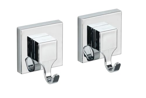 WENKO Vacuum-Loc® Wandhaken Quadro, 2er Set, Handtuchhaken für Badezimmer und Küche, Vakuum-Befestigung – ohne Bohren, Handtuchhalter aus Kunststoff, Maße je Haken: 6 x 7 x 5 cm