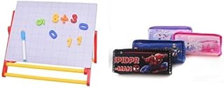 Art Bundle: Table Top Easel With Number Flashcards & Magnetic Stickers + Belal DY466-0283 Canvas Card Pencil Case, Assorted