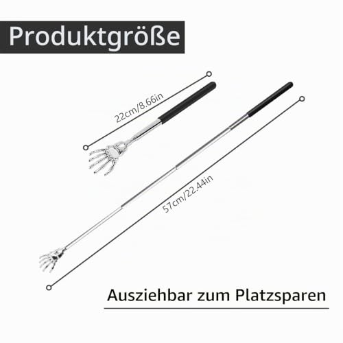 NVIYAM Ausziehbarer Rückenkratzer - Robuster Teleskop-Kratzhand Aus Edelstahl - Rückenmassagegerät Bis 57 cm – Ansicht 2