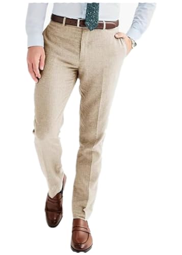 Summer Linen Men's Flat Front Pants Lightweight Men Pants Mens Chino Pants Business Party Wedding
