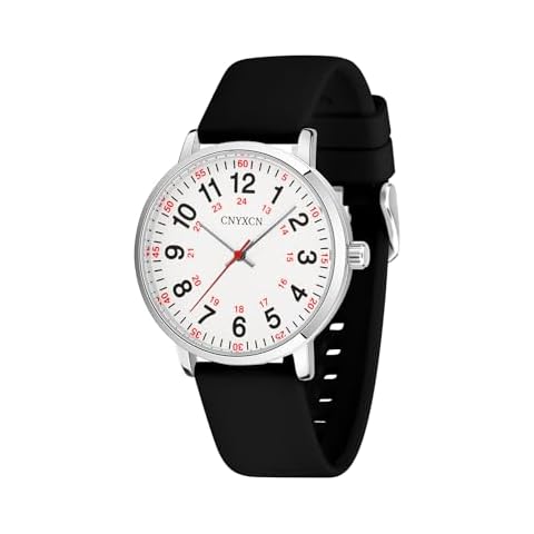 CNYXCN Nurse Watch for Medical Students,Doctors,Women Men with Second Hand and 24 Hour,Easy to Read Dial,Silicone Band,Water Resistant (Black White) Cover