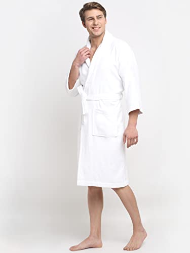 Image of CREEVA Luxury 100% Cotton Bathrobe for Men & Women | Super Soft Velour | Shawl Collar | Highly Absorbent | Ideal for Spa, Shower, Gym, Travel & Gifting