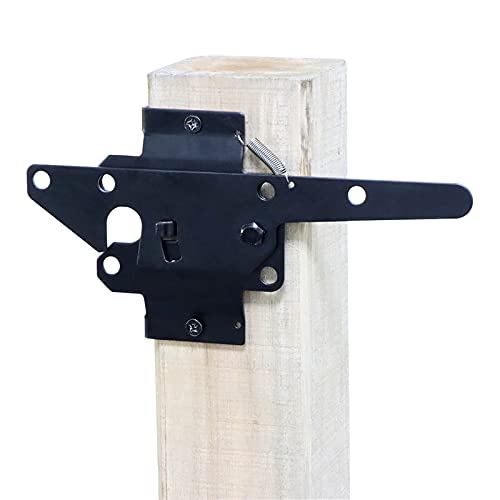 Heavy Duty Self-Locking Post Mount Automatic Gravity Lever Gate Latch for Wooden Fence with Fasteners - Black Finishing Steel Gate Latch to Secure Pool/Yard/Garden