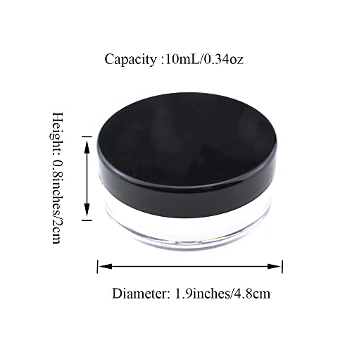 HAHIYO 4Pcs 10ml/0.34oz Plastic Empty Travel Powder Container Small Loose Powder Compact Case Makeup Cosmetic Jar Refillable Powder Box No Leak Powder Holder with Rotatable Sifter and Black Screw Lid - Image 3