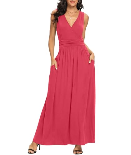 Image of LILBETTER Women Sleeveless Deep V Neck Loose Plain Long Maxi Casual Dress