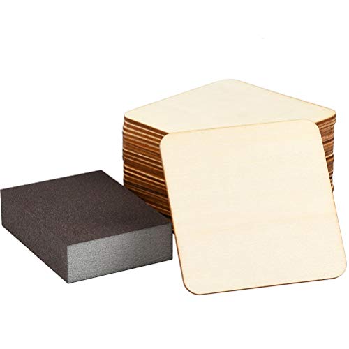 YOTINO 24er Tablero de Madera Contrachapada dechapas de abedul lijado en ambas de Contrachapado de Bricolaje para accesorios de manualidades, etc. + Esponja de Pulido(10 * 10 * 3)