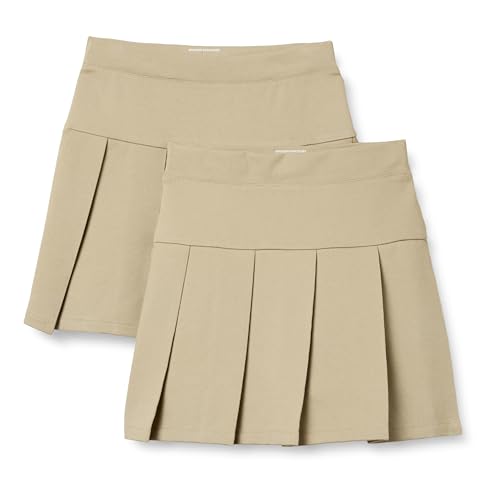 Amazon Essentials Girls Uniform Pleated Skort with Built-in Shorts Elastic Waist Pack of 2 Khaki Tan Medium