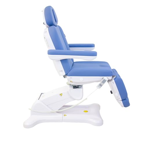 Image of SKINACT Malibu Electric Medical Spa Facial Treatment Chair /Table with 240 Swivel Base, Adjustable Backrest, Leg Rest and Wired Hand Remote Control (Light Sapphire)