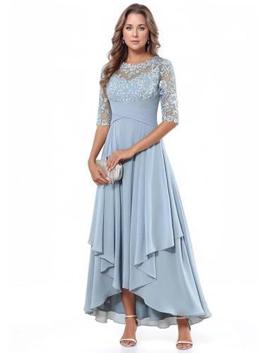 Long Sleeve Chiffon Mother of The Bride Dresses for Women Lace Appliques Ruffle Formal Evening Gowns for Women3