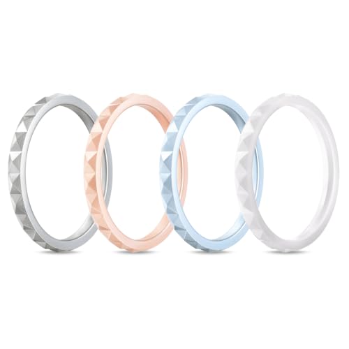 Image of Egnaro Silicone Wedding bands women, Stackable Silicone Ring style