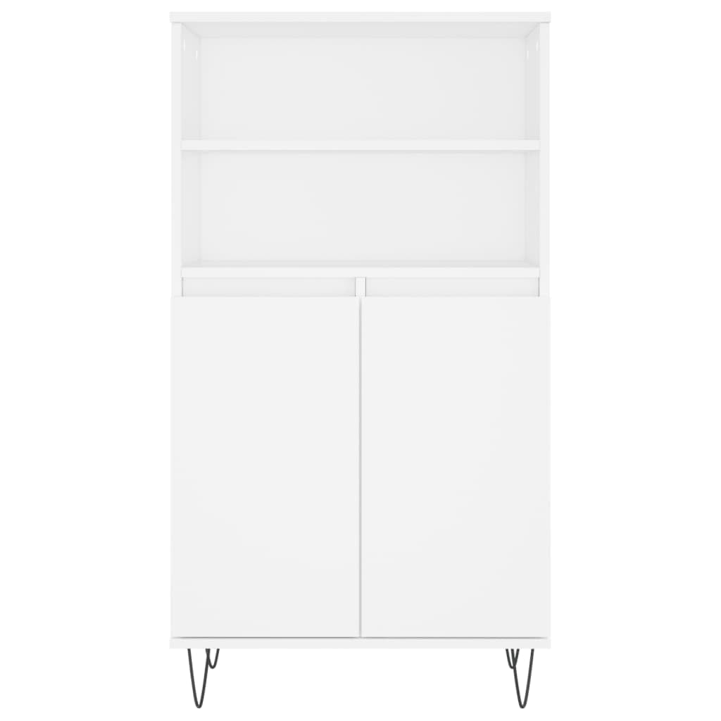 Armadietto alto, in legno bianco, 60 x 36 x 110 cm, con 6 scomparti e piedini in metallo, per soggiorno, corridoio, comò, per ordine e arredamento moderno