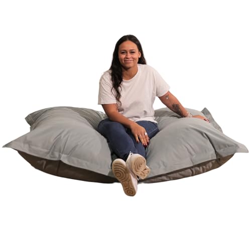 bananair - Puff Exterior Gigante con Relleno de Espuma Incluido - Tela Impermeable y Anti-UV - Cómodo y Versátil - Funda Lavable - Puff/Bean Bag XXL para Jardín (180 x 140 cm, Gris Claro)