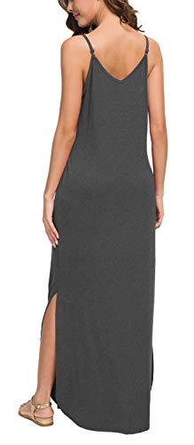 GRECERELLE Women’s Summer Casual Plain Loose Beach Cover Up Long Maxi Cami Dress with Pockets Dark Gray-S