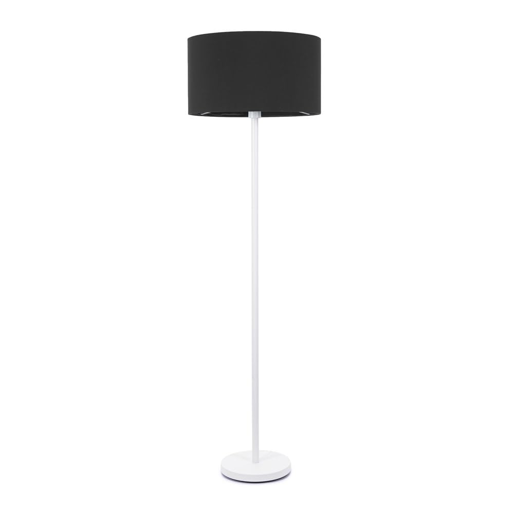 ValueLights | White Metal Single Stem Floor Lamp with Black Fabric Drum Lampshade for Living Room Lounge | Floor Lamps, Home Décor & Improvement Essential