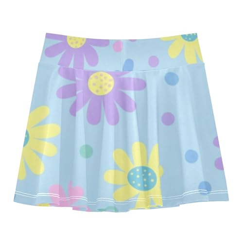 Pastel Daisies Polka Dots Blue Skirts with Shorts Uniform Athletic Shorts Girls Skorts Teen Cheer 4t2