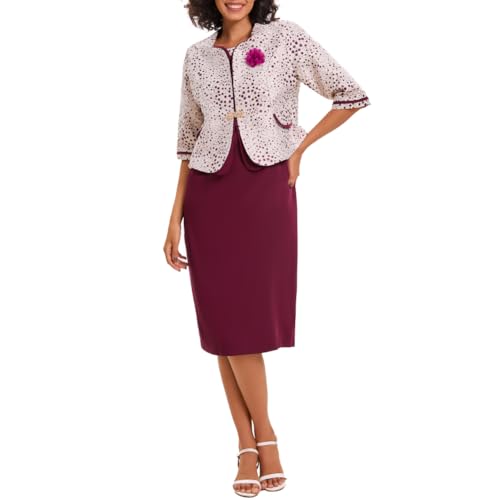 Women's 2 Piece Dress Church Suit with Polka dot embroidery Mother Gifts Special Occasion Wedding Party Formal Evening Dress