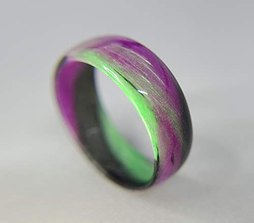Handmade Ring Band - Carbon Fiber Green, Purple, and Black Marbled Glow Ring, Matte or High Gloss Finish, Glow-in-the-Glow, Durable, Waterproof, Sizes 4-16, Custom Band Widths3