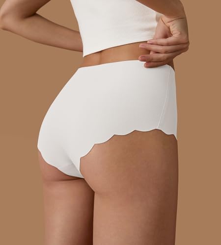 Image of SHARICCA Seamless High Waisted Underwear for Women Cheeky Underwear Wave Edge No Show Bikini Panties Ribbed Panties Pack