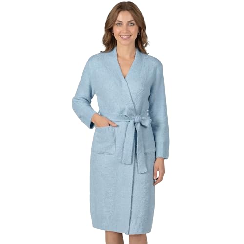 Image of PAVILIA Premium Plush Robe for Women, Soft Cozy Fuzzy Bathrobe with Pockets, Warm Mid-Length Lounge Robe with Tie Belt