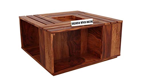 Image of Krishna Wood Decor Solid Sheesham Wood Coffee Table for Living Room | Center Table with Open Storage | Wooden Square Coffee Table | Modern Tea Table for Home & Office | Honey Finish
