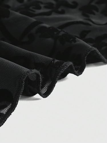 SHENHE Women's Plus Size Floral Mesh Deep V Neck Bell Sleeve Tie Front Sexy Goth Crop Top4