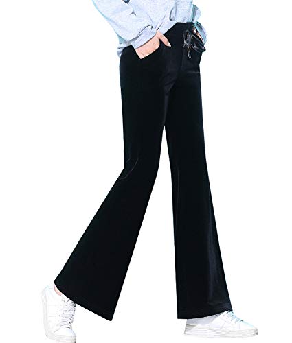 Kedera Women\'s Corduroy Velvet Pants Comfy Pull on Elastic Waist Trousers Drawstring Pants Black - Thumbnail 3