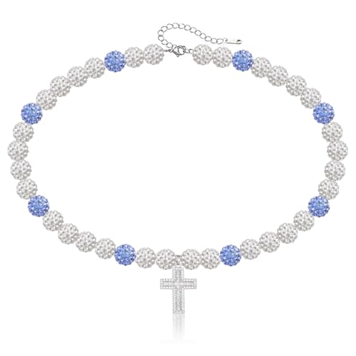 16 Inch Baseball Necklaces for Boys, 18-20 Inch Baseball Necklace, Rhinestone Baseball Bead Necklace, Baseball Cross Necklace for Men, Adjustable Baseball Drip Bling Necklace for Baseball Team Lovers