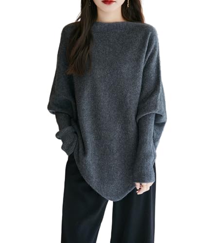 Loose Sweater Women's Boat Neck Long Sleeve 100% Merino Wool Knitted Pullover Autumn Winter Irregular Warm Tops