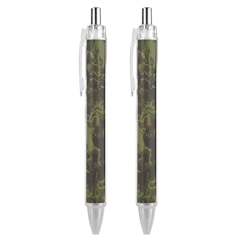 2本セット ボールペン 油性ボールペン カモフラージュ カエル 迷彩 ノック式 ジェルボールペン 0.5mm 黒インク かきやすい 事務用 学生 子供用 筆記具用 文房具 オフィス 入学お祝い