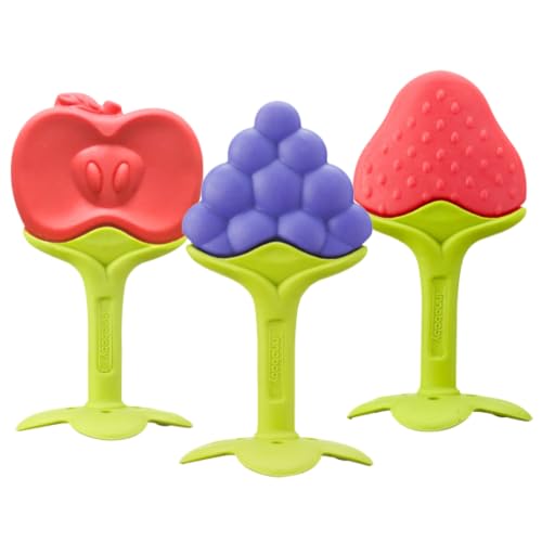 Image of Award Winning Original Teethin' Smart EZ Grip Fruit Teether by Innobaby - Sore Gum Relief for Front Teeth & Molars with BPA Free Teether Sensory Toy for Babies & Toddlers - Apple /Grape /Berry