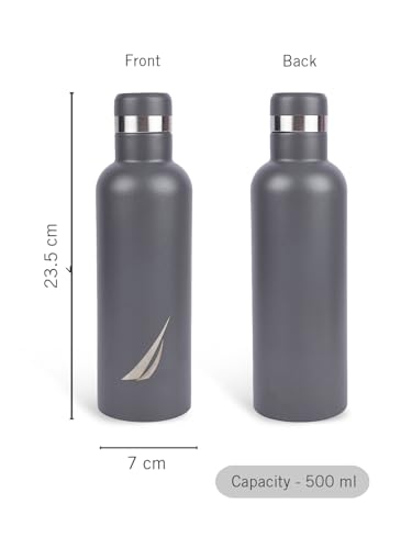 Image of NAUTICA Premium Leak-Proof Insulated Water Bottle - 1pc (Yacht)| 500ml | Stainless Steel Flask with 24 Hours Temperature Retention | Ideal for Travel, Gym, Office Use Oreo Solid-Lightgrey