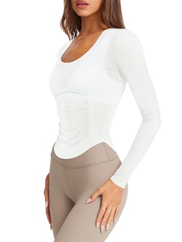 LASLULU Womens Long Sleeve Workout Tops Active Sheer Fitted Open Back Gym Yoga Athletic Running Tops Pilates Outfits2