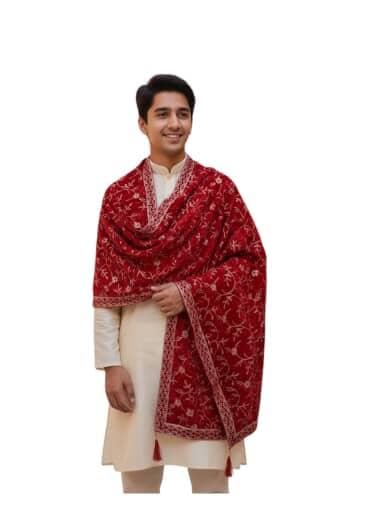 dark pink colour mens shervani dupatta/Fabric velvet-image-9
