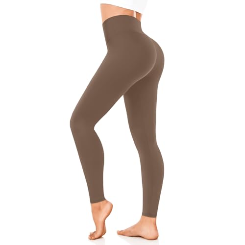FuelMeFoot Leggings Damen High Waist Blickdicht Sportleggings Damen Lang Elastisch Bauchkontrolle Slim Fit Sporthose Leggins für Yoga Gym Fitness Alltag.1 Pack-06-Mokka L/XL