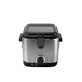 HALF SCALE Electric Immersion Fryer, Removable Fryer Basket, Adjustable Temperature, Lid with Visible Window and Odorless Filter, 1100W 1.6 Qt/1.5L (Silver)