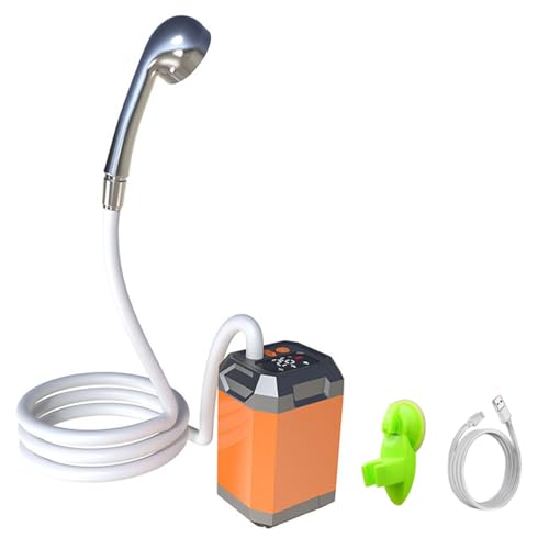 Alvinlite Portable Camping Shower, Adjustable Outdoor Shower with Digital Display, 4500mAh Rechargeable Shower Head Sprayer Shower Pump for Hiking Dog Bath Beach (Orange)