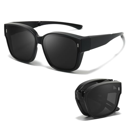 Trysee® Foldable Fit Over Sunglasses for Women Men Trendy Polarized Overglasses Shades UV Protection with Case TS8138