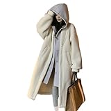 [andrei] アンドレイ コート フード 付き ロング 丈 ボア パーカー 重ね着 風 レイヤード 防寒 羽織り レディース (ホワイト, L)