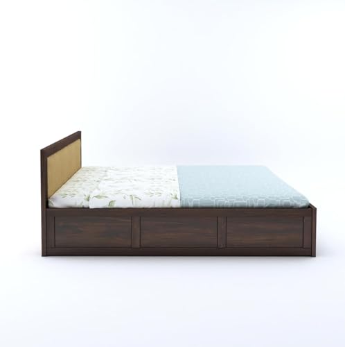 Image of Sheesham Wood Queen Size Bed with Box Storage for Bedroom Living Room Home Hotel Bed with Headboard Pannel | Wooden Double Bed Cot Palang Furniture (Walnut Finish) - 1 Year Warranty