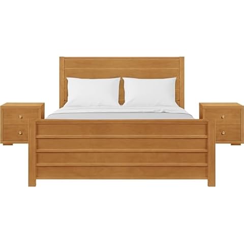 Camden Isle Caroline Wooden Platform Bed with 2 Nightstands | Modern Low-Profile Bed with Full Slat Support System - No Box Spring Needed, Easy Assembly | Oak, King Cover