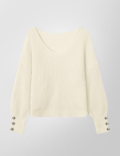 Women's Oversized V Neck Button Sweaters Fall 2024 Dressy Casual Lightweight Ribbed Knit Pullover Sweater2