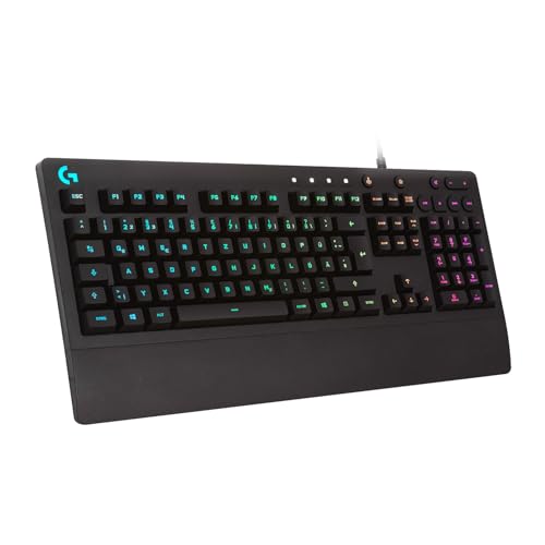Logitech G213 Prodigy Gaming-Tastatur, RGB-Beleuchtung, Programmierbare G-Tasten, Multi-Media Bedienelemente, Integrierte Handballenauflage, Spritzwassergeschützt, Deutsches QWERTZ-Layout – Schwarz