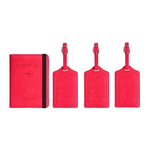 Ensemble porte-passeport rouge portefeuille de voyage et étiquette de bagage