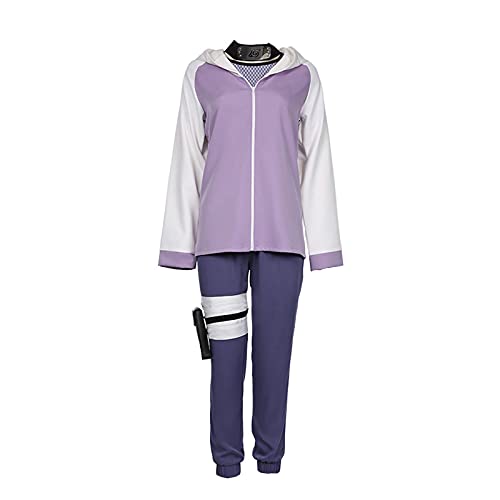 Jiumaocleu Hinata Costume de cosplay violet pour femme avec haut et pantalon à fermeture éclair style ninja, sac de jambe, déguisement d'Halloween, Hinata, XXL Cover